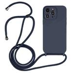 For iPhone 14 Pro Max Crossbody Lanyard Liquid Silicone Case(Midnight Blue)