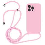 For iPhone 14 Pro Max Crossbody Lanyard Liquid Silicone Case(Pink)