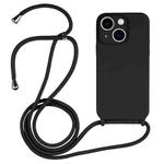 For iPhone 13 Crossbody Lanyard Liquid Silicone Case(Black)