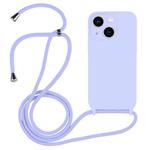 For iPhone 13 Crossbody Lanyard Liquid Silicone Case(Light Purple)