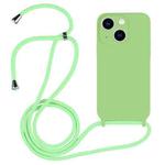For iPhone 13 Crossbody Lanyard Liquid Silicone Case(Matcha Green)