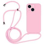 For iPhone 13 Crossbody Lanyard Liquid Silicone Case(Pink)