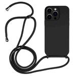 For iPhone 13 Pro Crossbody Lanyard Liquid Silicone Case(Black)