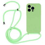 For iPhone 13 Pro Crossbody Lanyard Liquid Silicone Case(Matcha Green)