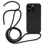 For iPhone 13 Pro Max Crossbody Lanyard Liquid Silicone Case(Black)