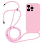 For iPhone 13 Pro Max Crossbody Lanyard Liquid Silicone Case(Pink)