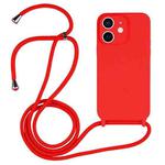 For iPhone 12 Crossbody Lanyard Liquid Silicone Case(Red)