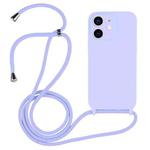 For iPhone 12 Crossbody Lanyard Liquid Silicone Case(Light Purple)