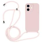 For iPhone 12 Crossbody Lanyard Liquid Silicone Case(Sand Pink)