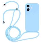 For iPhone 12 Crossbody Lanyard Liquid Silicone Case(Blue)