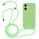For iPhone 12 Crossbody Lanyard Liquid Silicone Case(Matcha Green)