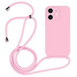 For iPhone 12 Crossbody Lanyard Liquid Silicone Case(Pink)