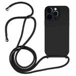 For iPhone 12 Pro Crossbody Lanyard Liquid Silicone Case(Black)