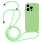 For iPhone 12 Pro Crossbody Lanyard Liquid Silicone Case(Matcha Green)