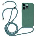 For iPhone 12 Pro Crossbody Lanyard Liquid Silicone Case(Emerald Green)