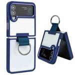 For Samsung Galaxy Z Flip4 Shield Transparent TPU + PC Phone Case with Ring(Navy Blue)