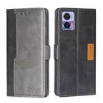 For Motorola Edge 30 Neo Contrast Color Side Buckle Leather Phone Case(Black + Grey)