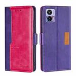 For Motorola Edge 30 Neo Contrast Color Side Buckle Leather Phone Case(Purple + Rose Red)