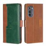 For Motorola Edge 2022 Contrast Color Side Buckle Leather Phone Case(Light Brown + Green)