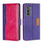 For Motorola Edge 2022 Contrast Color Side Buckle Leather Phone Case(Purple + Rose Red)