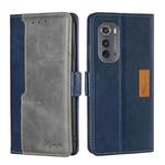 For Motorola Edge 2022 Contrast Color Side Buckle Leather Phone Case(Blue + Grey)