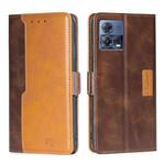 For Motorola Edge S30 Pro 5G/Edge 30 Fusion Contrast Color Side Buckle Leather Phone Case(Dark Brown + Gold)