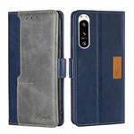 For Sony Xperia 5 IV Contrast Color Side Buckle Leather Phone Case(Blue + Grey)