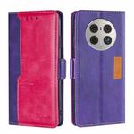 For Huawei Mate 50 Pro Contrast Color Side Buckle Leather Phone Case(Purple + Rose Red)