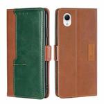 For Samsung Galaxy A23e/A22e Contrast Color Side Buckle Leather Phone Case(Light Brown + Green)