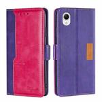 For Samsung Galaxy A23e/A22e Contrast Color Side Buckle Leather Phone Case(Purple + Rose Red)