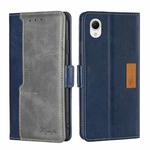 For Samsung Galaxy A23e/A22e Contrast Color Side Buckle Leather Phone Case(Blue + Grey)