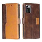 For ZTE Blade A72 5G Contrast Color Side Buckle Leather Phone Case(Dark Brown + Gold)