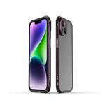 For iPhone 14 Aurora Series Lens Protector + Metal Frame Phone Case (Black Purple)