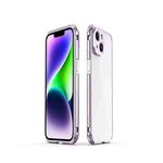 For iPhone 14 Aurora Series Lens Protector + Metal Frame Phone Case (Purple Silver)