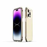 For iPhone 14 Pro Max Aurora Series Lens Protector + Metal Frame Phone Case (Gold)