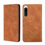 For Sony Xperia 5 IV Skin Feel Magnetic Horizontal Flip Leather Phone Case(Light Brown)