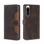 For Sony Xperia 5 IV Skin Feel Magnetic Buckle Leather Phone Case(Brown)