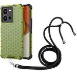 For vivo Y35 4G / Y22S 4G Global Lanyard Honeycomb Phone Case(Green)
