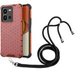 For vivo Y35 4G / Y22S 4G Global Lanyard Honeycomb Phone Case(Red)