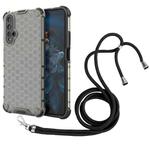 For Honor 20 Lanyard Honeycomb Phone Case(Black)