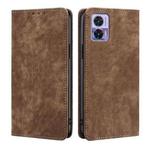 For Motorola Edge 30 Neo RFID Anti-theft Brush Magnetic Leather Phone Case(Brown)