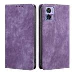 For Motorola Edge 30 Neo RFID Anti-theft Brush Magnetic Leather Phone Case(Purple)