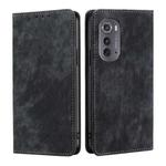 For Motorola Edge 2022 RFID Anti-theft Brush Magnetic Leather Phone Case(Black)