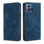 For Motorola Edge S30 Pro 5G/Edge 30 Fusion RFID Anti-theft Brush Magnetic Leather Phone Case(Blue)