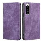 For Sony Xperia 5 IV RFID Anti-theft Brush Magnetic Leather Phone Case(Purple)