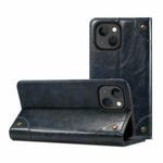 For iPhone 14 Plus Baroque Simple Flip Leather Phone Case (Blue)