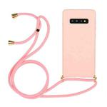 For Galaxy S10 Wheat Straw Material + TPU Protective Case with Lanyard(Pink)