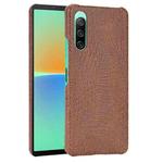 For Sony Xperia 10 IV Shockproof Crocodile Texture PC + PU Case(Brown)