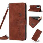 For Tecno Camon 19 Skin Feel Heart Pattern Leather Phone Case with Lanyard(Brown)