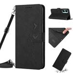 For Tecno Camon 19 Skin Feel Heart Pattern Leather Phone Case with Lanyard(Black)